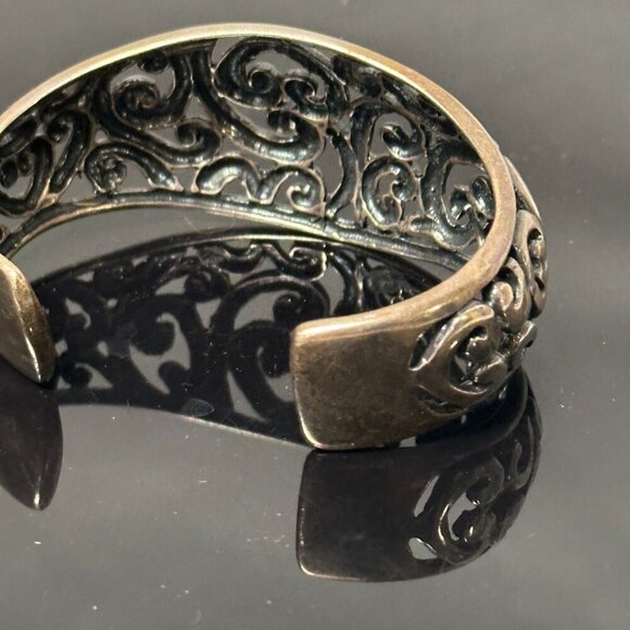 Filigree Sterling Silver 925 Vintage Cuff Bracelet Wide Tested Victorian Gift - Picture 5 of 8